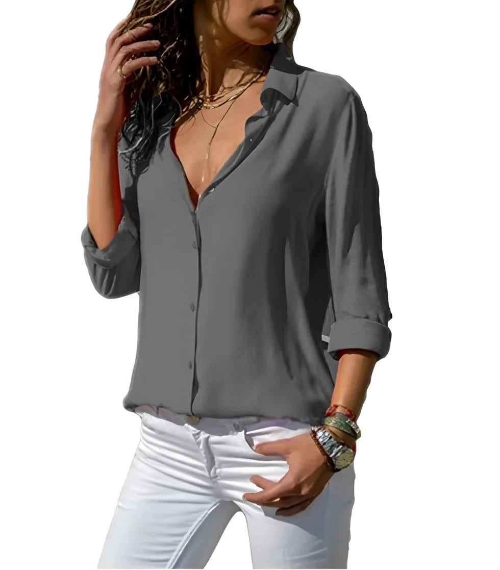 Helene – Seidenbluse mit V-Ausschnitt und lockerem Design