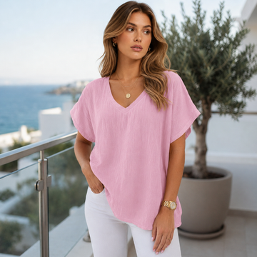 Hanna- Leger geschnittenes V-Ausschnitt T-Shirt