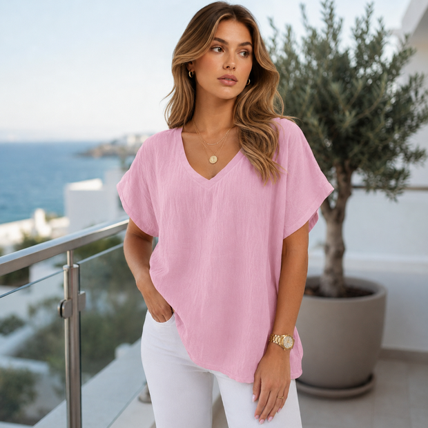 Hanna- Leger geschnittenes V-Ausschnitt T-Shirt