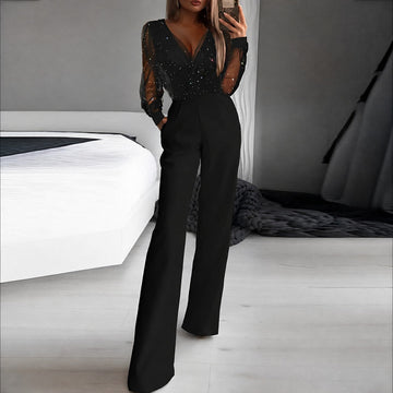 Lara - Damen-Jumpsuit mit V-Ausschnitt und Glitzer